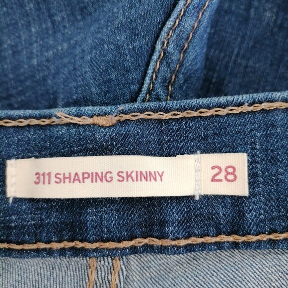 Levi's Womens Denim Blue Mid Rise Frayed Hem 311 Shaping Skinny Jeans Size 28 - Picture 5 of 10